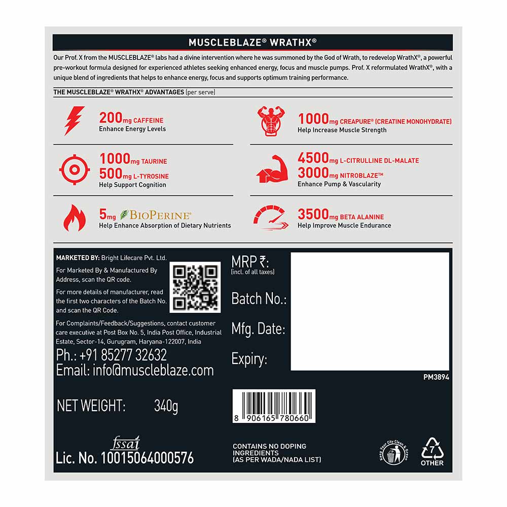 MuscleBlaze Pre Workout WrathX 340 G