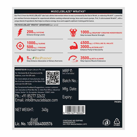 MuscleBlaze Pre Workout WrathX 340 G