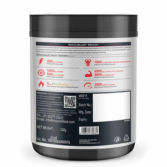 MuscleBlaze Pre Workout WrathX 340 G